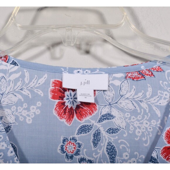 J. Jill Blue Red Floral Breeze Lightweight Button Front Boho Peasant Top Sz M - Picture 3 of 4